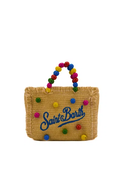 Mc2 Saint Barth Colette Bag In Wood Beads Multicolor Straw In Naturale