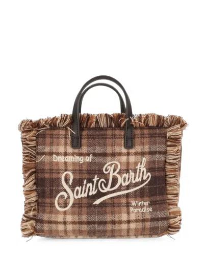 Mc2 Saint Barth Vanity Mini Tartan Tote Bag In Brown
