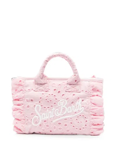 Mc2 Saint Barth Vanity Mini Volant Ruffled Broderie-anglaise Tote Bag In Pink