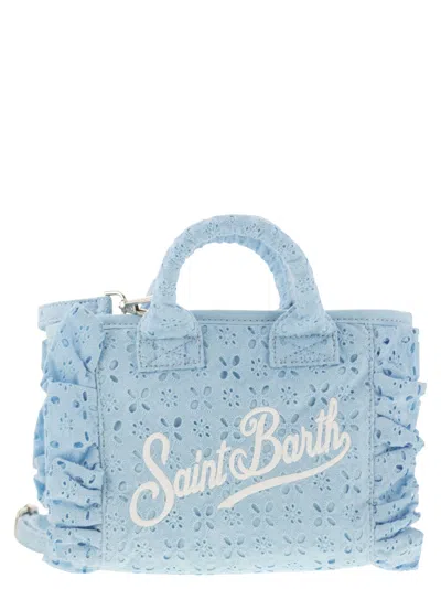 Mc2 Saint Barth Kids'  Vanity Mini Volant Sangallo Lace Handbag In Blue