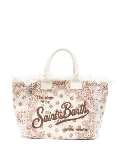 Mc2 Saint Barth Vanity Paisley-print Frayed Tote Bag In Neutral