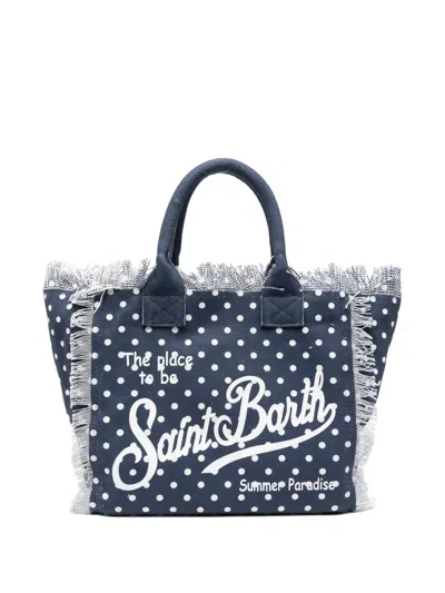 Mc2 Saint Barth Vanity Polka Dot Fringed Tote Bag In Blue