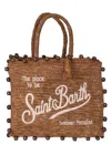 Mc2 Saint Barth Colette Raffia Brown Bag With Beads And Logo Embroidery