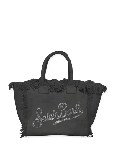 Mc2 Saint Barth Vanity Rhinestone-embellished Fringed Tote Bag In Black