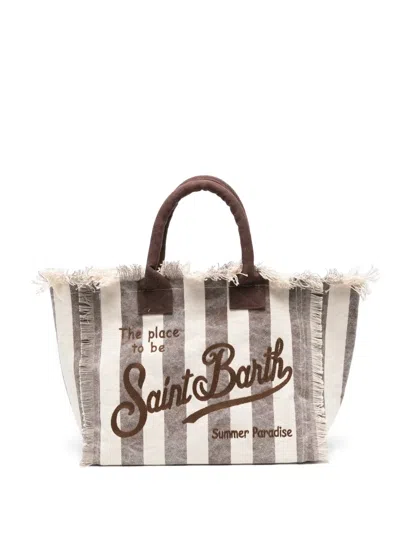 Mc2 Saint Barth Vanity Striped Frayed Beach Bag In Brown