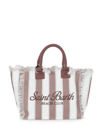 Mc2 Saint Barth Vanity Striped Frayed Tote Bag In Brown