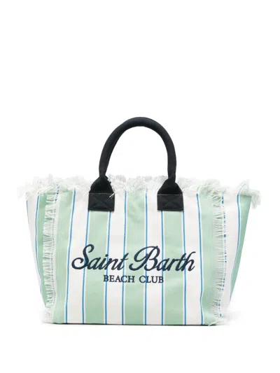 Mc2 Saint Barth Vanity Striped Frayed-edge Tote Bag In Green