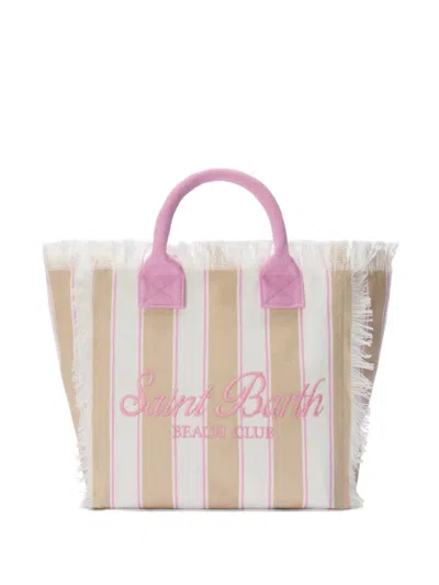 Mc2 Saint Barth Vanity Striped Fringed Tote Bag In Orange