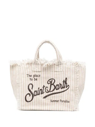Mc2 Saint Barth Vanity Striped Fringed Tote Bag In Neutral