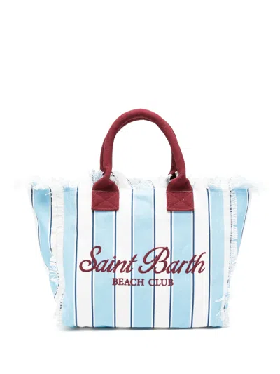 Mc2 Saint Barth Vanity Striped Fringed-detail Tote Bag In Blue