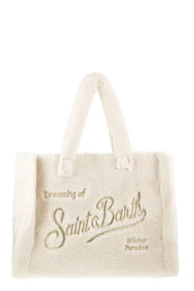 Mc2 Saint Barth Vanity Teddy - Sherpa Handbag With Logo In Neutral