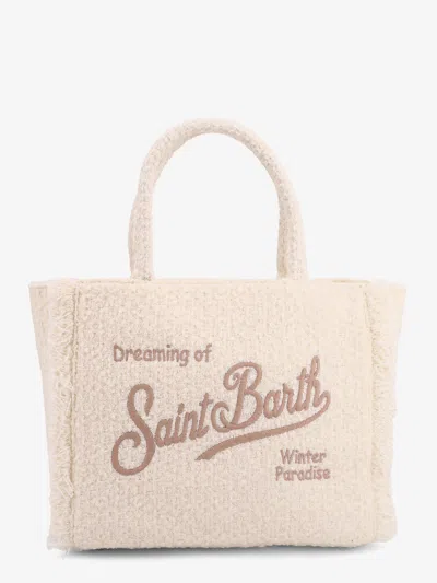 Mc2 Saint Barth Vanity Twwed Wool Blend Shoulder Bag In White