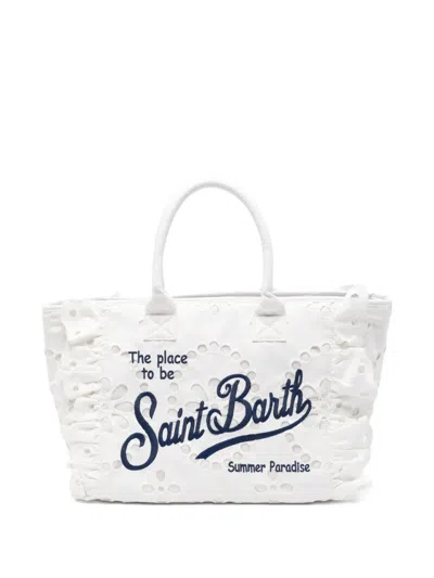 Mc2 Saint Barth Vanity Volant Broderie-anglaise Tote Bag In White