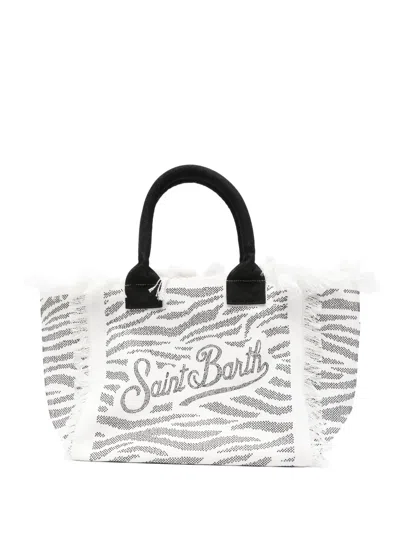 Mc2 Saint Barth Vanity Zebra-print Rhinestone-embellished Tote Bag In White