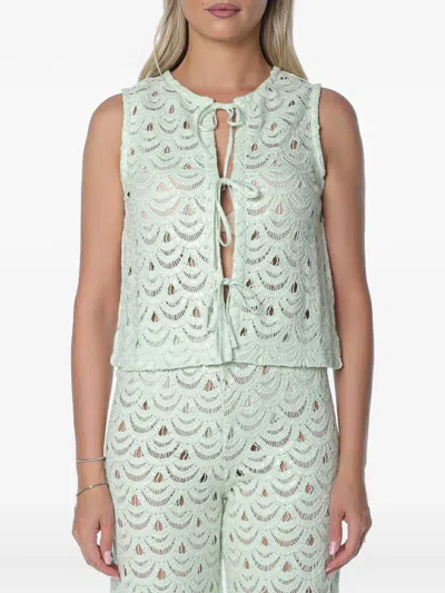 Mc2 Saint Barth Velma Crochet-knit Sequin-embellished Top In Green
