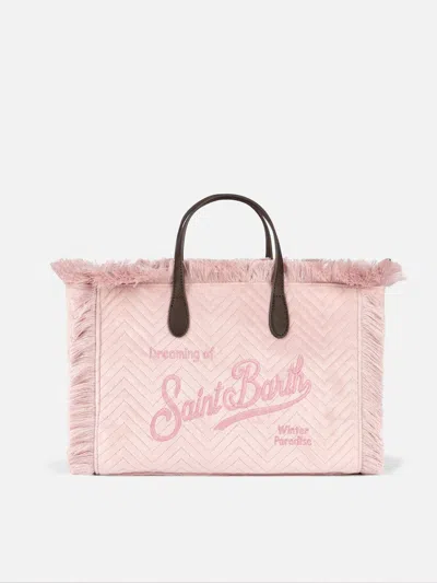 Mc2 Saint Barth Velvet Quilt Pink Colette Handbag With Fringes