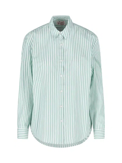 Mc2 Saint Barth Vertical Stripe Button-up Shirt In Brown