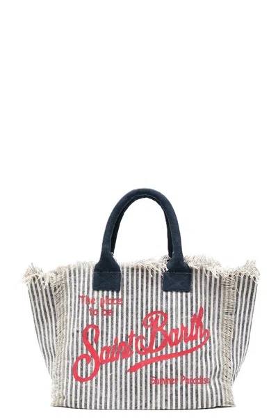 Mc2 Saint Barth Vertical Stripe Tote Bag With Frayed Edges In Multi
