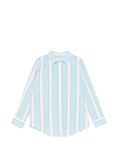 Mc2 Saint Barth Kids' Vertical-stripe Logo-embroidered Shirt In Blue