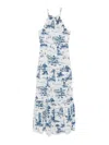 Mc2 Saint Barth Halterneck Maxi Dress With Scenic Blue And White Print In Multi