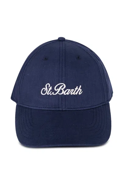 Mc2 Saint Barth Vintage Linen Navy Blue Baseball Cap With Embroidered Logo
