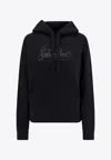 Mc2 Saint Barth Cotton Hoodie With Rhinestone Logo In Black