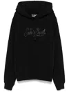 Mc2 Saint Barth Cotton Hoodie With Rhinestone Logo In Black