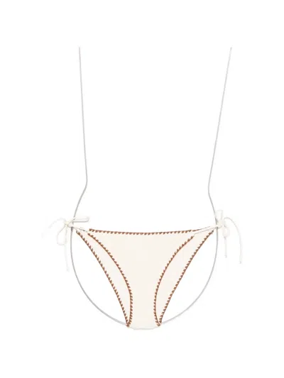 Mc2 Saint Barth Virgo Crinkle-effect Embroidered Bikini Bottoms In Neutral