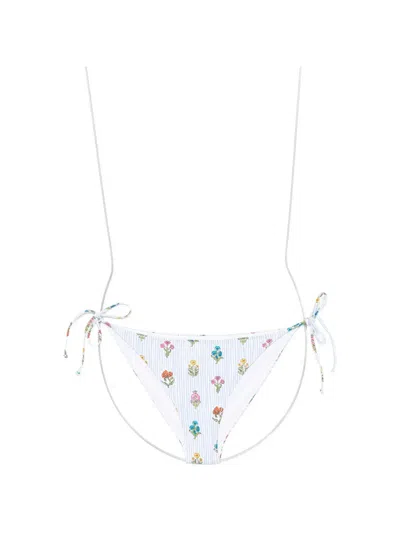 Mc2 Saint Barth Virgo Floral-print Striped Bikini Bottoms In White