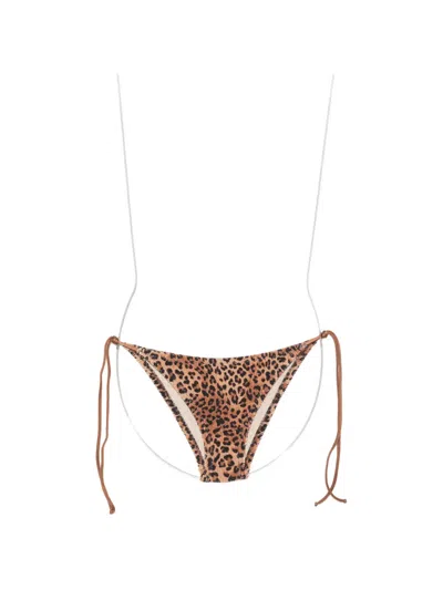 Mc2 Saint Barth Virgo Leopard-print Crinkle Bikini Bottoms In Brown