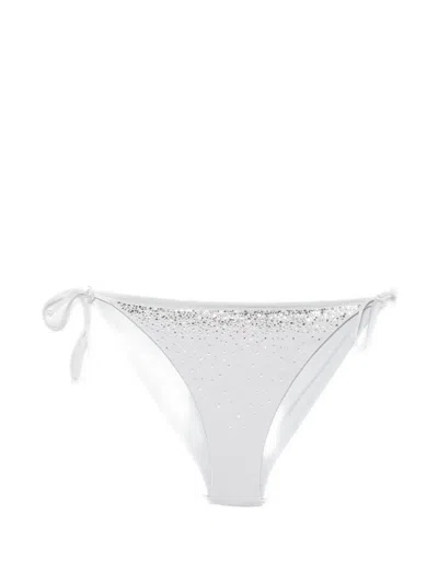 Mc2 Saint Barth Virgo Strass-embellished Side-tie Bikini Bottoms In Gray
