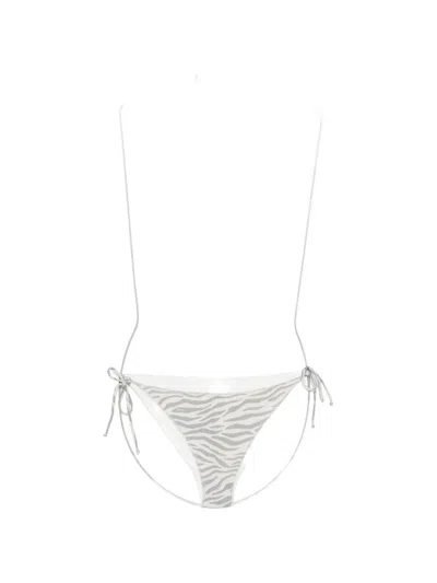 Mc2 Saint Barth Virgo Zebra-print Lurex-detail Bikini Bottoms In White