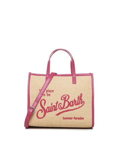 Mc2 Saint Barth Vivian Mini Straw Bag In Natural, Pink