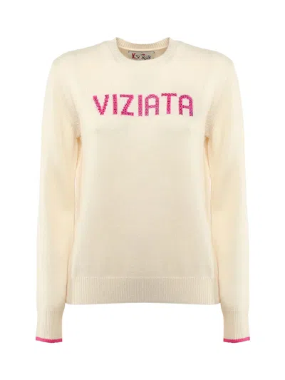 Mc2 Saint Barth Viziata Sweater With Rhinestones In White