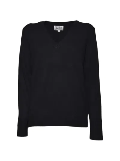 Mc2 Saint Barth V-neck Knitted Sweater In Black