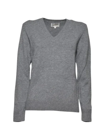 Mc2 Saint Barth V-neck Knitted Sweater In Gray