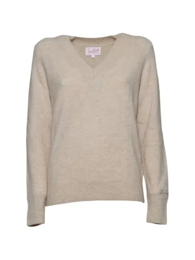 Mc2 Saint Barth V-neck Knitted Sweater In Neutral