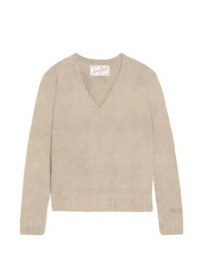 Mc2 Saint Barth V-neck Knitted Sweater In Neutral