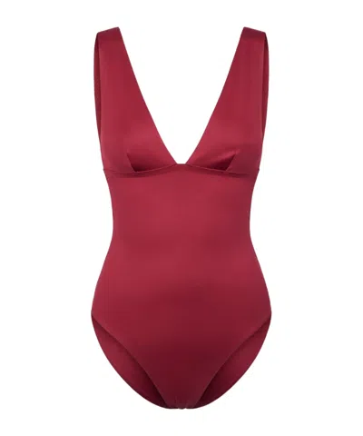 Mc2 Saint Barth V-neck One-piece Swimsuit In Burgundy