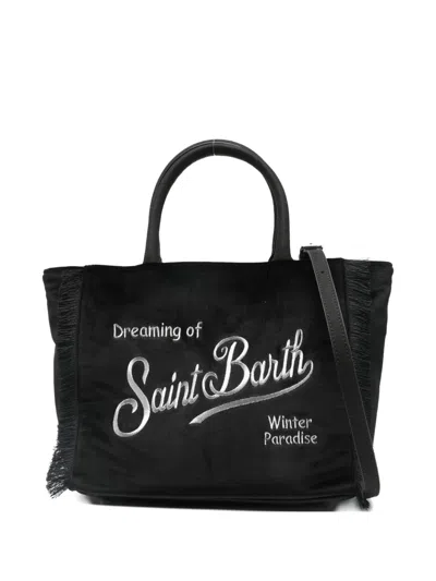 Mc2 Saint Barth Vnity Fringe-trim Tote Bag In Black