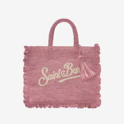 Mc2 Saint Barth Volant Raffia Bag In Pink