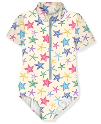 Mc2 Saint Barth Waikiki One-piece Swimsuit Shirt Sleeve With Zip Starfish Prints In Neutral