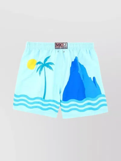 Mc2 Saint Barth Waistband Elastic Mid-length Graphic Print In Blue