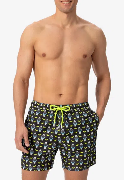 Mc2 Saint Barth Watch And Bats Print Swim Shorts In Multi