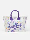 Mc2 Saint Barth Water Color Flower Cotton Canvas Vanity Tote Bag In White