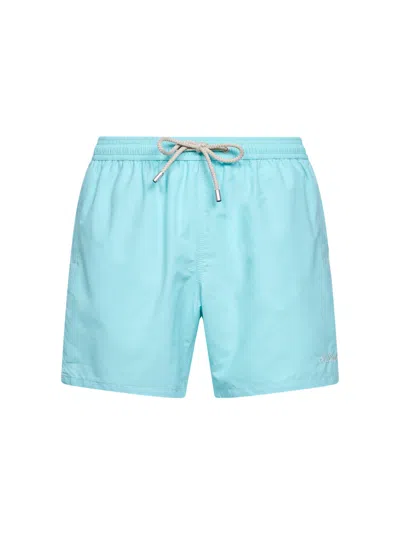 Mc2 Saint Barth Water Green Logo Embroidered Patmos Classic Swim Shorts In Blue