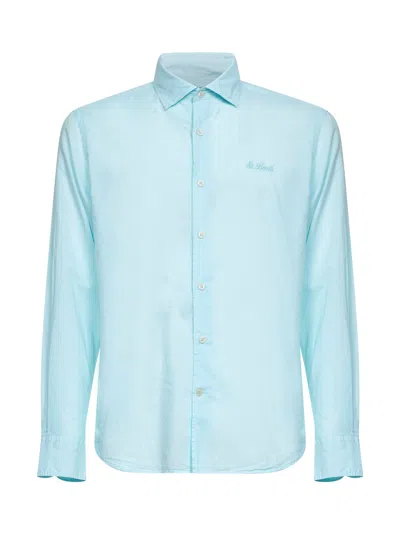 Mc2 Saint Barth Water Green Voile Cotton Logo Embroidered Chemise Shirt In Multi
