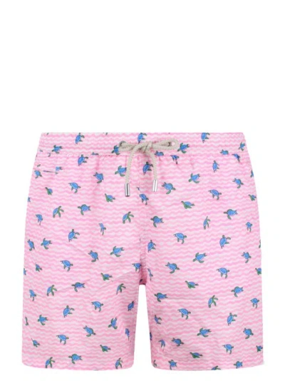Mc2 Saint Barth Lighting Micro Stretch Turtle Double Stripes Swim Shor In Pink
