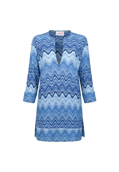 Mc2 Saint Barth Wavy Multitone Blue Top With V-neckline