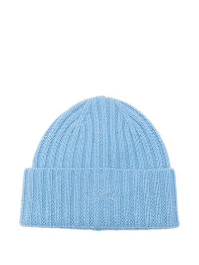 Mc2 Saint Barth Wengen Cashmere Ribbed Embroidered Hat In Blue